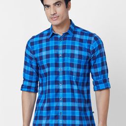 Parx Buffalo Checked Cotton Slim Fit Opaque Casual Shirt-image-48