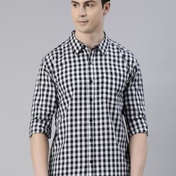 Joven Slim Fit Gingham Checked Spread Collar Cotton Casual Shirt-image-94