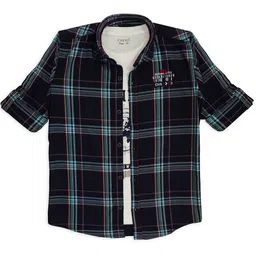 CAVIO Boys Comfort Tartan Checked Spread Collar Pure Cotton Casual Shirt With T-shirt-image-22