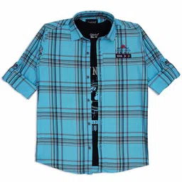 CAVIO Boys Comfort Tartan Checked Spread Collar Pure Cotton Casual Shirt With T-shirt-image-74