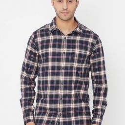 METTLE Men Navy Blue Tartan Checks Opaque Checked Casual Shirt-picture-27