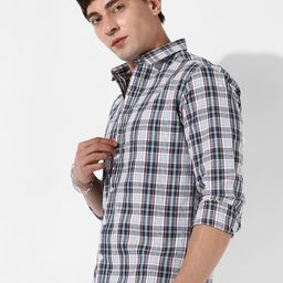 Campus Sutra Blue & White Checked Classic Fit Cotton Casual Shirt-image-35