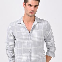 POE Spread Collar Long Sleeves Smart Slim Fit Cotton Checked Casual Shirt-image-83
