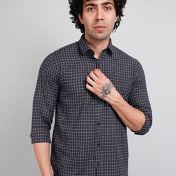TIM PARIS Comfort Spread Collar Opaque Checked Cotton Casual Shirt-image-96
