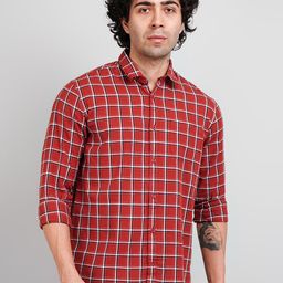 TIM PARIS Comfort Spread Collar Opaque Checked Cotton Casual Shirt-image-58