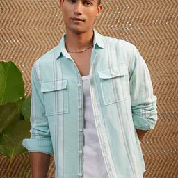 LOCOMOTIVE Premium Textured Striped Utility Pocket Cotton Relaxed Shirt-image-91