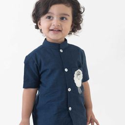 Tiber Taber Boys Checked Mandarin Collar Short Sleeves Cotton Casual Shirt-17