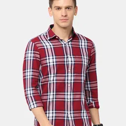 NIRVAAN Men Red Classic Slim Fit Tartan Checked Casual Shirt-image-32