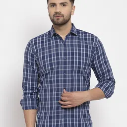 JAINISH Men Blue & White Comfort Tartan Checks Checked Cotton Casual Shirt-image-77