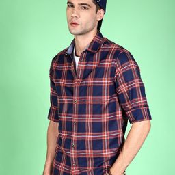 HARDSODA Tartan Twill Checked Spread Collar Casual Shirt-image-76