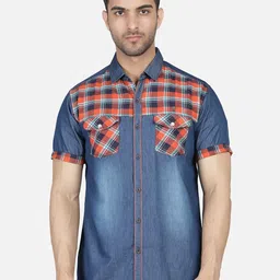 Kuons Avenue Smart Slim Fit Checked Cotton Casual  Denim Shirt-image-28