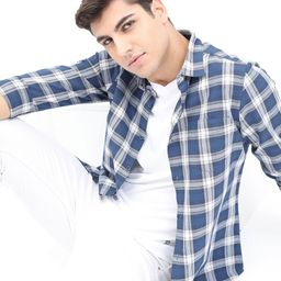 HIGHLANDER Men Blue Slim Fit Checked Casual Shirt-image-87