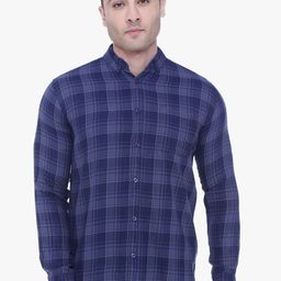 Kuons Avenue Men Navy Blue Slim Fit Opaque Checked Casual Shirt-image-77