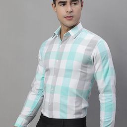 JAINISH Classic Checked Spread Collar Cotton Formal Shirt-image-38