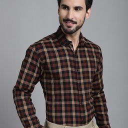 Indian Needle Classic Tartan Checked Pure Cotton Formal Shirt-image-90