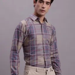 JAINISH Classic Regular Fit Tartan Checks Spread Collar Long Sleeve Cotton Formal Shirt-image-54