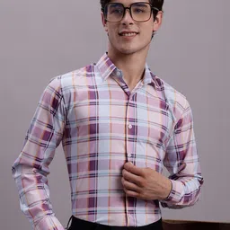 JAINISH Classic Tartan Checks Opaque Formal Shirt-image-7