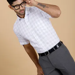 JADE BLUE Checked Linen Formal Shirt-image-8