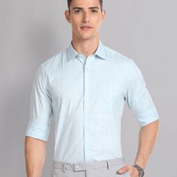 AD By Arvind Windowpane Checks Twill Spread Collar Long Sleeves Formal Shirt-image-24
