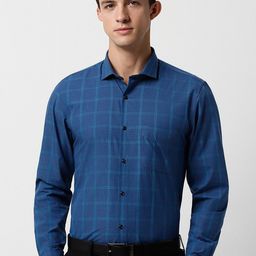 Peter England Slim Fit Checked Spread Collar Formal Shirt-image-35