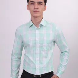 LOUIS STITCH Comfort Checked Spread Collar Cotton Formal Shirt-picture-35