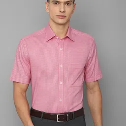 Louis Philippe Men Pink Grid Tattersall Checks Pure Cotton Regular Fit Formal Shirt-image-89