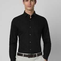Peter England Elite Slim Fit Gingham Checked Pure Cotton Formal Shirt-picture-47