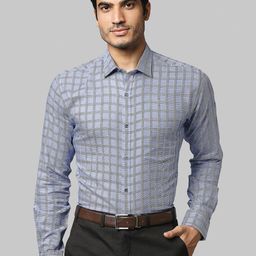 Park Avenue Men Blue Slim Fit Tartan Checks Checked Formal Shirt-image-17
