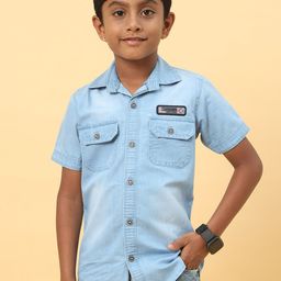 CAZZBA Boys Spread Collar Washed Casual Denim Shirt-image-31