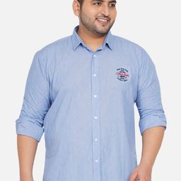 John Pride Men Plus Size Blue Embroidered Plus Size Casual Shirt-image-35
