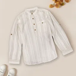 INCLUD Boys Vertical Stripes Corduroy Mandarin Collar Long Sleeves Cotton Casual Shirt-3