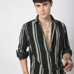 VASTRADO Men Classic Spread Collar Vertical Striped Cotton Casual Shirt-image-104