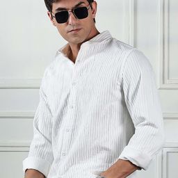 HERE&NOW Men Band Collar Textured Slim Fit Casual Shirt-image-32