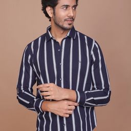 RAVINIK Men Slim Fit Opaque Striped Casual Shirt-image-93