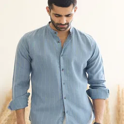 MR BUTTON Men Slim Fit Opaque Striped Casual Shirt-image-61