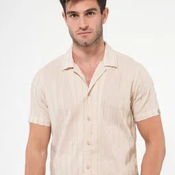 POE Men Smart Slim Fit Vertical Stripes Cotton Casual Shirt-image-34