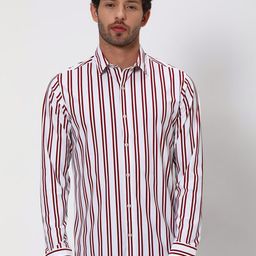 Mufti Slim Fit Striped Spread Collar Casual Shirt-image-42
