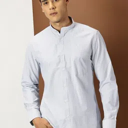 INVICTUS Slim Fit Striped Mandarin Collar Long Sleeves Cotton Casual Shirt-image-32
