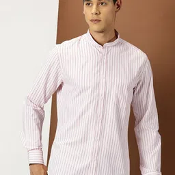 INVICTUS Slim Fit Striped Mandarin Collar Long Sleeves Cotton Casual Shirt-image-66