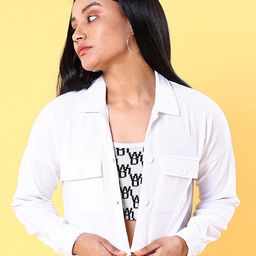 Freehand by The Indian Garage Co White Spread Collar Long Sleeves Crop Tailored Jacket-image-53