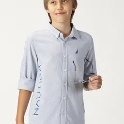 Nautica Boys Spread Collar Long Sleeves Premium Cotton Striped Casual Shirt-image-63