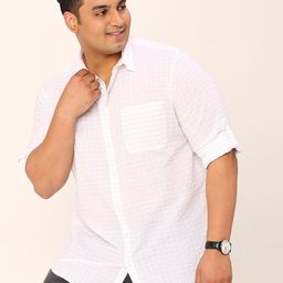 Sztori Plus Size Standard Horizontal Striped Roll-Up Sleeves Pure Cotton Casual Shirt-image-43