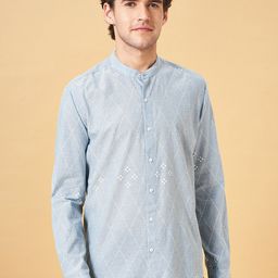 indus route by Pantaloons Pinstripes Mandarin Collar Long Sleeves Cotton Casual Shirt-image-73