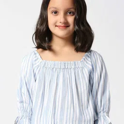 Pepe Jeans Girls Puff Sleeves Gathered Square Neck Tops-picture-27