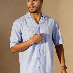 DENNISON Striped Semi Sheer Oversized Cotton Smart Casual Shirt-image-90