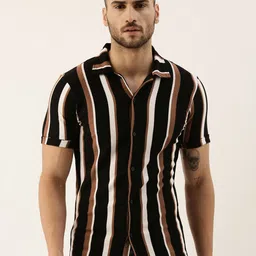 Campus Sutra Men Black & White Striped Casual Shirt-picture-10