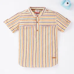 Ed-a-Mamma Boys Yellow Multi Stripes Striped Casual Cotton Shirt-image-93