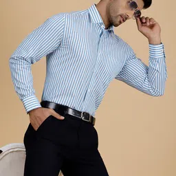 JADE BLUE Striped Cotton Formal Shirt-image-68