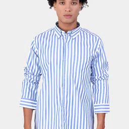 FRENCH CROWN Standard Regular Fit Striped Button Down Collar Cotton Twill Formal Shirt-picture-19
