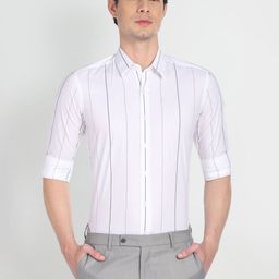 Arrow New York Slim Fit Vertical Stripes Twill Pure Cotton Formal Shirt-image-99